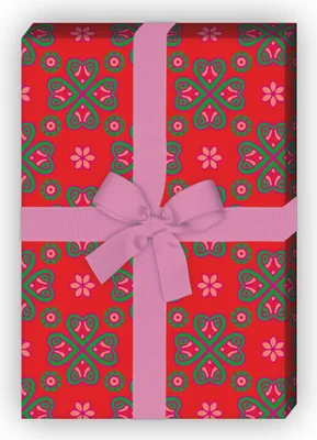 Produktbild von Glücks Geschenkpapier Set, Dekorpapier mit Retro Klee Blättern, rot - G8761, 32 x 48cm