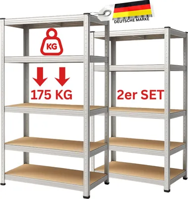 Produktbild von FAMEX Schwerlastregal, 2er Set, Kellerregal, Lagerregal, Steckregal 40 x 90 x 180 cm