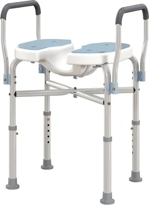 Obrázek produktu pro Křeslo do sprchy s područkami - Stolička do koupelny - Bezpečné sprchování - Výškově nastavitelná - Maximální nosnost 136 kg - Světlomodrá