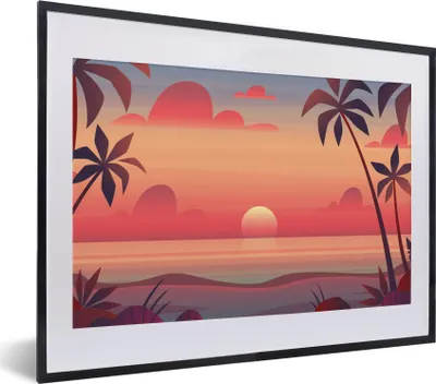 Produktbild von MuchoWow® MuchoWow® Gerahmtes Poster Retro - Strand - Sonne 40x30 cm - Poster mit zchwarzem Bilderrahmen - Bilderrahmen - Poster im Rahmen