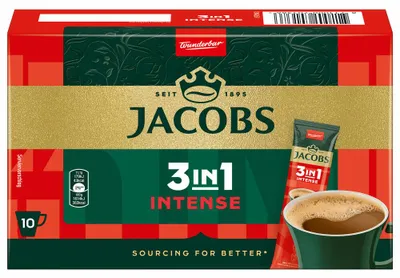 Zdjęcie produktu dla Jacobs – napój instant 3 w 1 Intense, 10 saszetek po 11,1 g, opakowanie 111 g