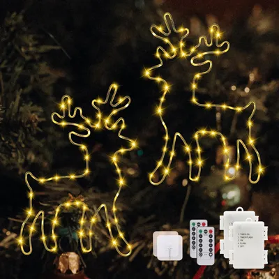 2er-Set Rentier-Lichterketten, 120 LEDs, warmweiß, mit Fernbedienung