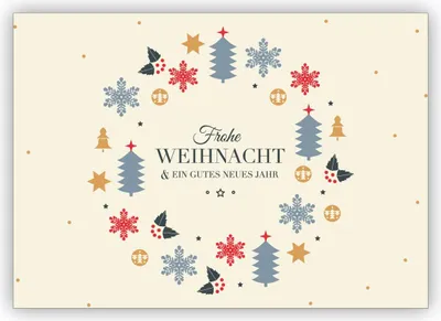 Produktbild von 4x Niedliche Weihnachtskarte mit Weihnachtskranz aus Weihnachtsschmuck: Frohe Weihnacht & ein gutes neues Jahr