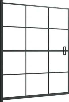 A black framed shower cabin with a grid pattern.
