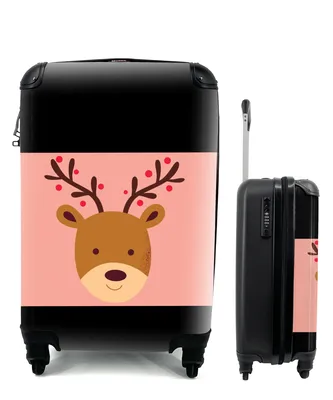 Produktbild von MuchoWow® Koffer Handgepäck Trolley Rollkoffer Kleine Reisekoffer mit 4 Rollen - Rentier - Weihnachten - Rosa - Winter - Cabin Size < 55x40x23 cm & 55x40x20 cm - Fotokoffer - Kabinenkoffer - Boardgepäck - Reise-Box - Reisekoffer - Reisegepäck - Koffer mit Bild - Trolley für Kinder