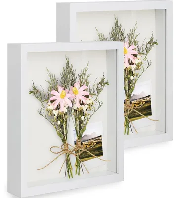 Productafbeelding van 2 stuks 3D fotolijsten, geschikt om te vullen, 15x20 cm. Diepe objectlijst met echt glas, wit, van MDF