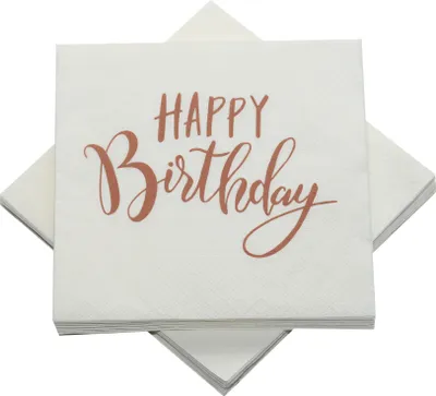 Produktbild von Servietten zum Geburtstag 'Happy Birthday' creme & kupfer (20 Stück)
