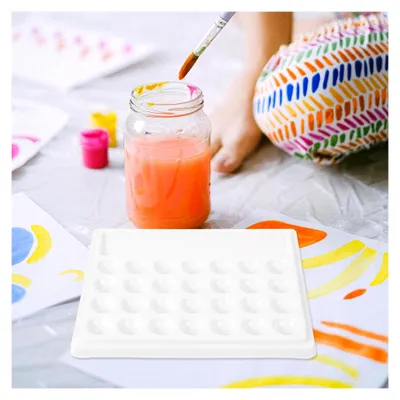 Produktbild von 28-Fächer Porzellan Mischpalette mit Farbschalen für Gouache, platzsparendes Maltablett, glatte Oberfläche, geeignet für Aquarell- und Ölfarben