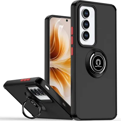 Obrázek produktu pro Pouzdro pro Oppo Reno12 Pro matné průsvitné TPU pouzdro s prstencovým držákem a stojánkem Černá červená