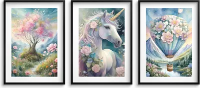 Produktbild von Pastell Poster für die Wand im Kinderzimmer Einhornbaum 3x 50x70