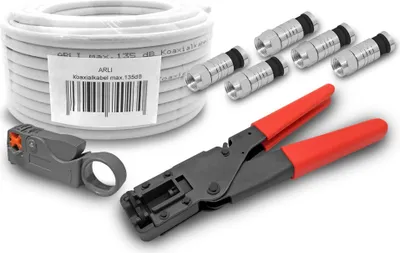 Produktbild von ARLI 50m Koaxialkabel + Kompressionszange + Abisolierer + 20x Stecker