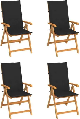 Image de Chaises de jardin lot de 4 avec coussins noir Bois teck solide