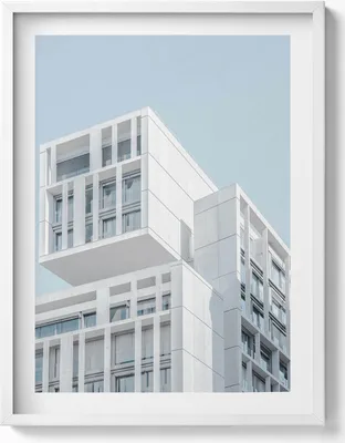 Produktbild von Weiße minimalistische Gebäudearchitektur– Wandbild mit Rahmen – Gerahmtes Bild  – Wanddekoration – 60x80 cm –  Weiß Rahmen