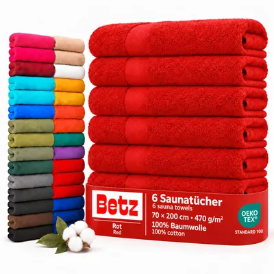 Produktbild von Betz 6 Stück Saunatücher 70 x 200 cm PREMIUM 100% Baumwolle Badetuch Liegetuch Strandtuch Farbe: rot