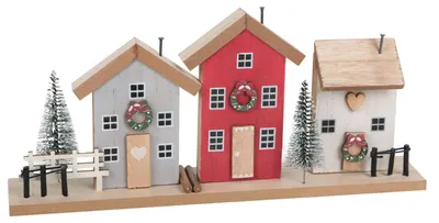 Produktbild von Weihnachtliche Häuserzeile rot weiß grün Weihnachtsdekoration 30 cm