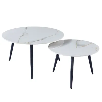 Produktbild von CasaDolce, Couchtisch GENIM, Keramik, Marmor + Gold, 80x45 60x40 cm, Metalbasis, runden