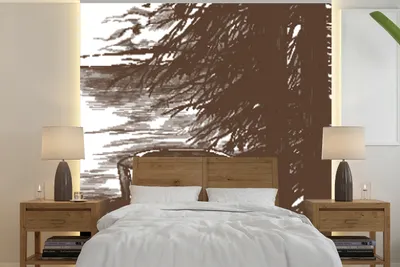 Produktbild von MuchoWow® Fototapete für Wohnzimmer oder Schlafzimmer Wandtapete Vinyl Motivtapete Baum - Meer - Illustration - 240x240 cm - Schlafzimmer-Tapete