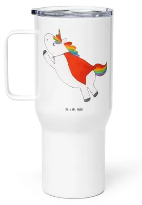 Produktbild von Mr. & Mrs. Panda thermosbecher Einhorn Super - Weiß - Geschenk, Superheld, To-Go-Becher, Freundin, Einhörner, Held, Trinkgefäß, Unicorn, Teetasse, Thermobecher