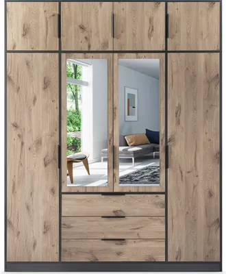 Produktbild von Drehtürenschrank Korfu D4, 8 Türen Kleiderschrank mit 2 Spiegel, Moderne Garderobe, Schrank Größe: 196 x 245 x 57,5 cm
