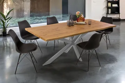 Produktbild von Esstisch Baumkante Holz-Optik Wildeiche 200 x 100 Spider-Gestell silber JOSY