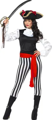 Immagine prodotto di Costume da pirata a righe nero-bianco-rosso - M