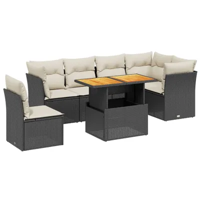 Produktbild von vidaXL 7-tlg. Garten-Sofagarnitur mit Kissen Schwarz Poly Rattan