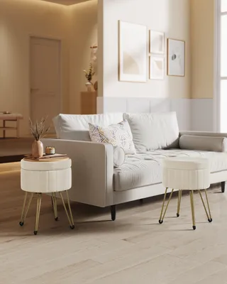 Produktbild von SONGMICS Sitzhocker, Hocker mit Stauraum, Samt Schminkhocker, runder Sitzhocker, 39 cm d, 44,4 cm H, 4 Metallbeine, für Ankleidezimmer, Wohnzimmer