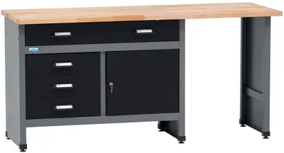 Produktbild von Küpper Werkbank 12039 – 170 × 84 × 60 cm, 4 Schubladen, 1 Tür, 300 kg Tragkraft, massive 30 mm Buchenplatte