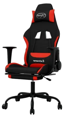 Produktbild von Gaming Stuhl, Drehbarer Bürostuhl mit Höhenverstellung, Verstellbarer Schreibtischstuhl mit Rückenlehne und Fußstütze, Chefsessel in Schwarz und Rot