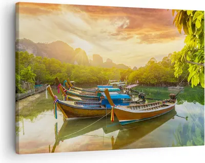 Produktbild von Bild auf Leinwand - Leinwandbild - Berge Boot Wasser - 70x50cm - Wand Bild - Wanddeko - Wandbilder - Leinwanddruck - Bilder - Kunstdruck - Wanddekoration - Leinwand bilder - Wandkunst - AA70x50-4003