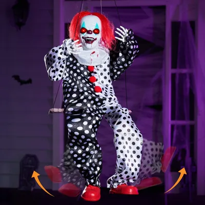 Produktbild von JOYIN 31 Zoll Animatronic Halloween Dekorationen Hängender Clown, Sound Activated Outdoor Swinging Ghost with Light Up Eyes, Scary Sound and Moving Body, Party Supplies for Props, Rasen, Hof, Patio