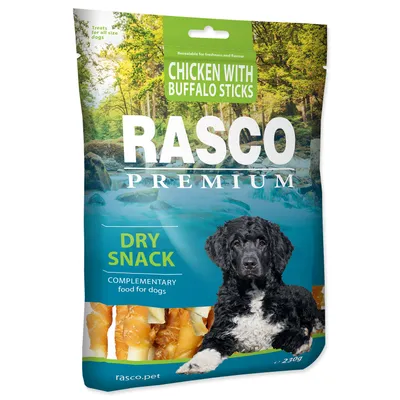 Zdjęcie produktu dla Rasco Premium Przysmak ze skóry bawolej zawijany w kurczaka, paluszki 230g
