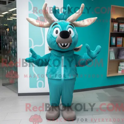 Imagen del producto de Disfraz REDBROKOLY de mascota reno verde azulado vestido con un abrigo y gorros