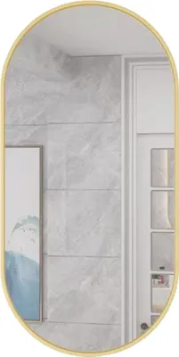 Image de Miroir ovale 100 x 50 cm avec cadre en aluminium laqué or, pour la salle de bain, l'entrée et le salon, style loft industriel, design polyvalent