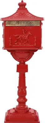 Image de vidaXL Boîte aux lettres debout Rouge 42,5 x 29,5 x 117 cm Aluminium coulé
