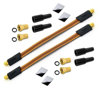 Produktbild von 2x ARLI Fensterdurchführung UltraSlim + 4x F-Stecker vergoldet + 4x Gummitülle | TV SAT Flachkabel DVB-S2 DVB-T2