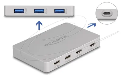Obrázok produktu pre DeLOCK 64279, USB 3.2 Gen 2 (3.1 Gen 2) Type-C, USB 3.2 Gen 1 (3.1 Gen 1) Type-A, USB 3.2 Gen 1 (3.1 Gen 1) Type-C, USB 3.2 Gen 2 (3.1 Gen 2) Type-C, 10000 Mbit/s, Šedá, Hliník, 82 W