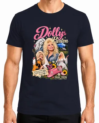 Zdjęcie produktu dla Dolly Parton, ikona country, piosenkarka, 1946-2026, koszulka męska "Rainbow Nashville", kolor granatowy, rozmiar L
