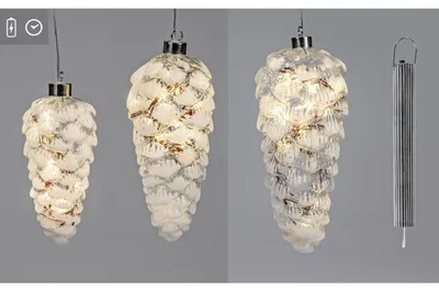 Produktbild von 3er Set LED Dekohänger Winter Zapfen L. 18 + 21 + 25cm Glas mit Timer Formano