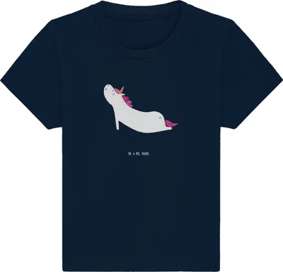 Produktbild von Mr. & Mrs. Panda Babyshirt Einhorn Yoga 6. - 12. Monat - French Navy - Geschenk, Unicorn, Einhörner,  T-Shirt, Kinder, Baby, Shirt, Kurzarmshirt, Namaste, Sport