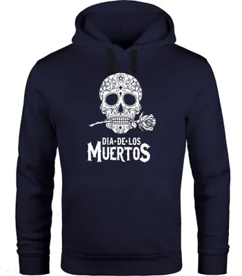 Produktbild von Hoodie Herren Sugar Skull Dia De Los Muertos Totenkopf mit Blumen Kapuzen-Pullover Männer Neverless® schwarz M