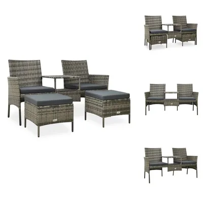 Image de vidaXL Canapé de jardin 2 places avec table d'appoint et repose-pieds en polyrotin gris - Canapés de jardin