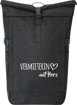 Produktbild von Huuraa Kurierrucksack Vermieterin mit Herz 30-44 Liter Black Melange Fairtrade Rolltop Rucksack Geschenkidee