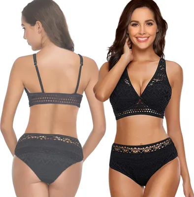 Zdjęcie produktu dla Strój kąpielowy dwuczęściowy czarny bikini komplet góra dół modelujące XL