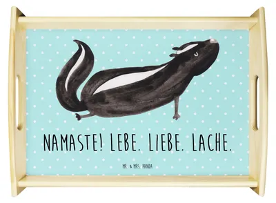 Produktbild von Mr. & Mrs. Panda tablett holz Stinktier Yoga - Türkis Pastell - Geschenk, Raubtier, Namaste, Serviertablett, Servier, Liebe, Skunk