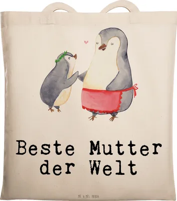 Produktbild von Mr. & Mrs. Panda Shopping Tasche Pinguin Beste Mutter der Welt - Transparent - Geschenk, Tote Bag, Tragetasche, Muttertag, Laptoptasche, Geschenkidee, Einkaufstüte, Mama