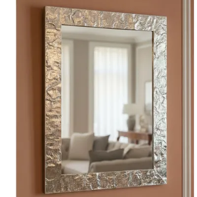 Zdjęcie produktu dla MO.WA Lustro ścienne nowoczesne 65x85 srebrne prostokątne lustro wejściowe z drewnianą ramą lustro ścienne sypialnia salon łazienka lustro dekoracyjne