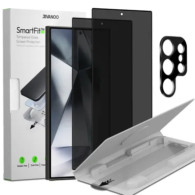 Zdjęcie produktu dla 2-pak Samsung S24 Ultra Szkło ochronne na ekran Privacy & 1-pak ochrona obiektywu - Szkło hartowane | [Automatyczna instalacja] - Bez bąbelków