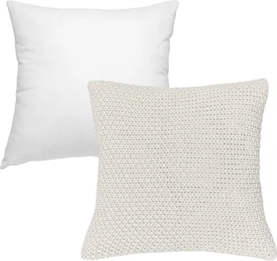 Produktbild von Kissenbezug Strick 45x45 weiß mit Federkissen Füllung - Reißverschluss  Dekokissen Sofakissen weiche Kissenhülle mit Strickmuster