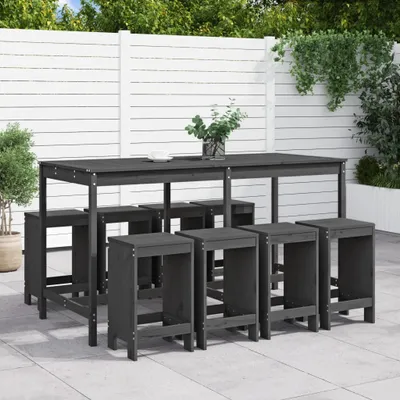 Produktbild von Cloris Designermöbel 9-tlg. Gartenbar-Set Grau Massivholz Kiefer 2024 Neu